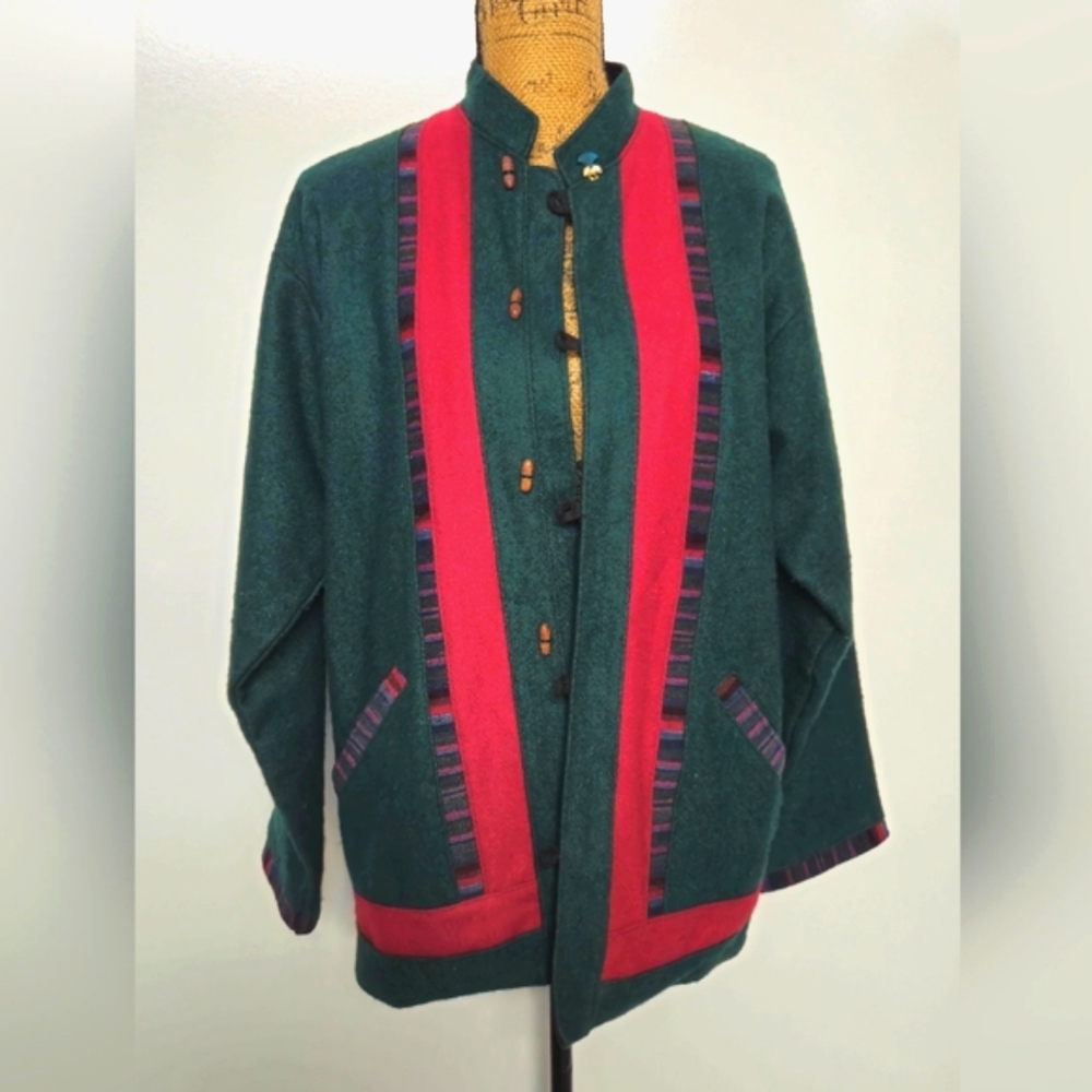 Vintage 70s Nepal Boiled Wool Jacket Coat Toggle Buttons Sz Large